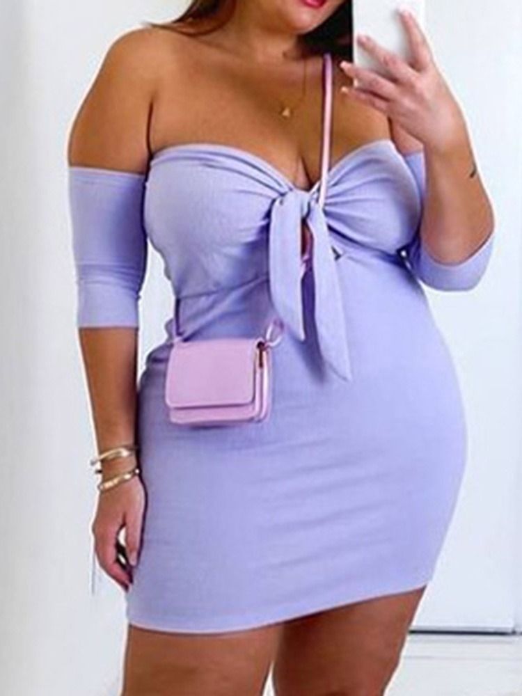 Tre Fjärdedels Ärm Ovanför Knä Enkel Fashion Bodycon Klänning Plus Size