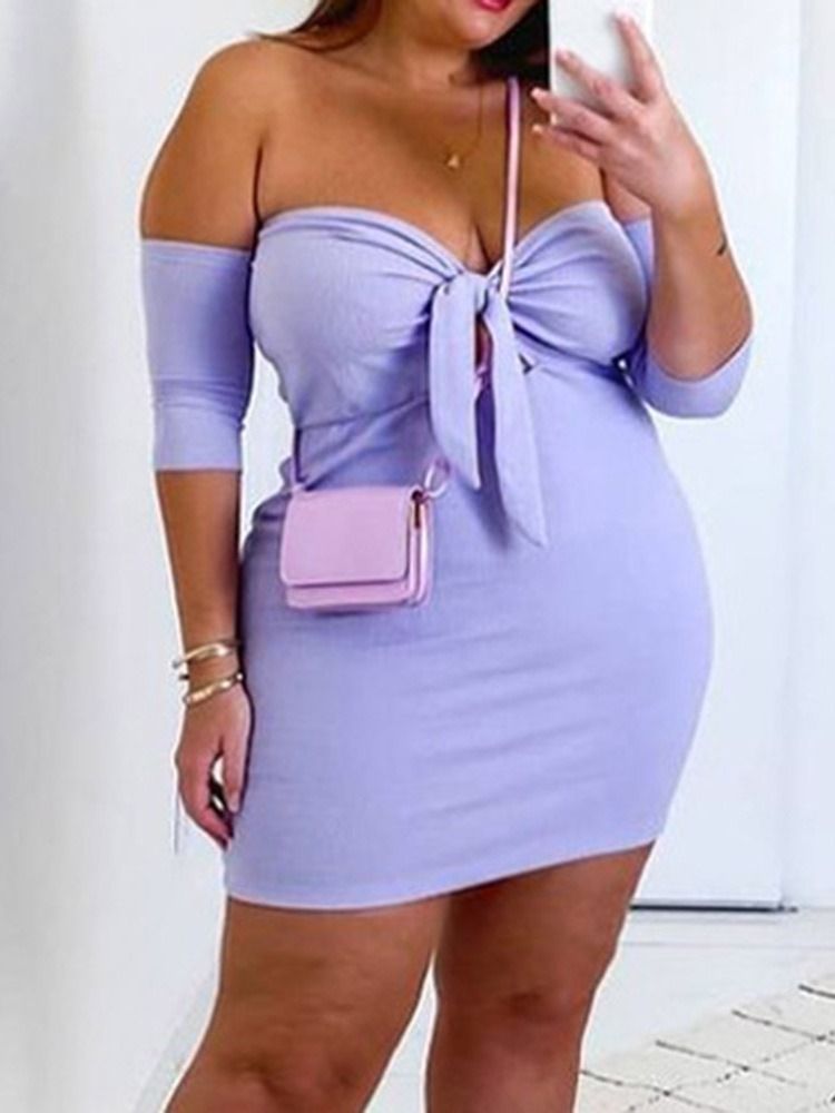 Tre Fjärdedels Ärm Ovanför Knä Enkel Fashion Bodycon Klänning Plus Size