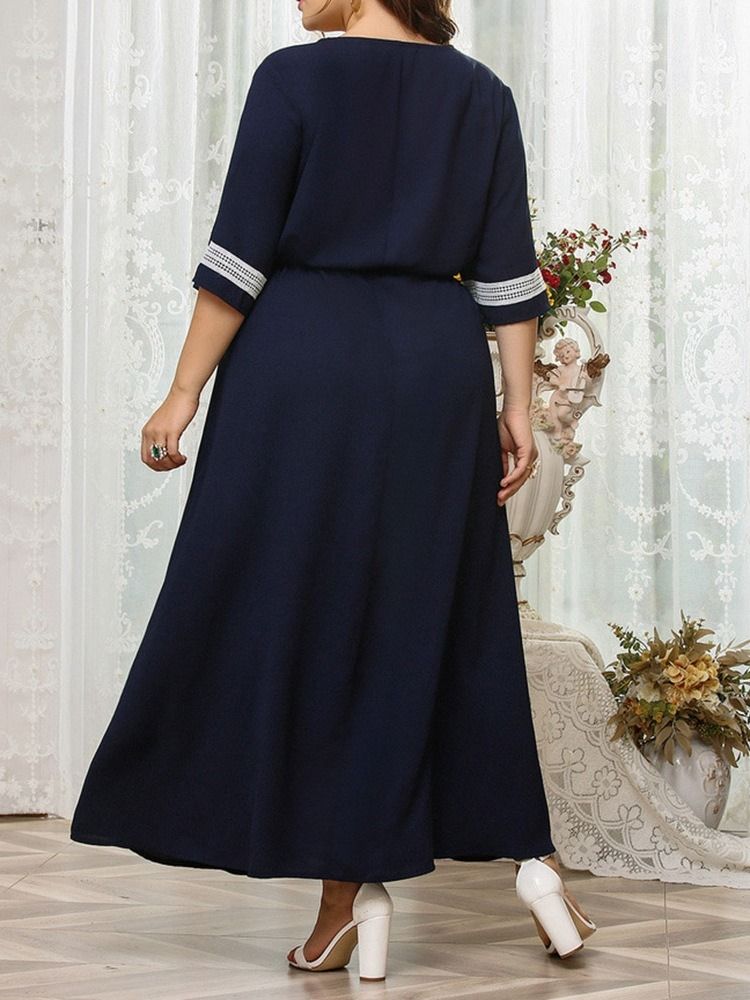 Trekvartsärm Med Snörning Ankellång A-Linje Fashion Plus Size-Klänning