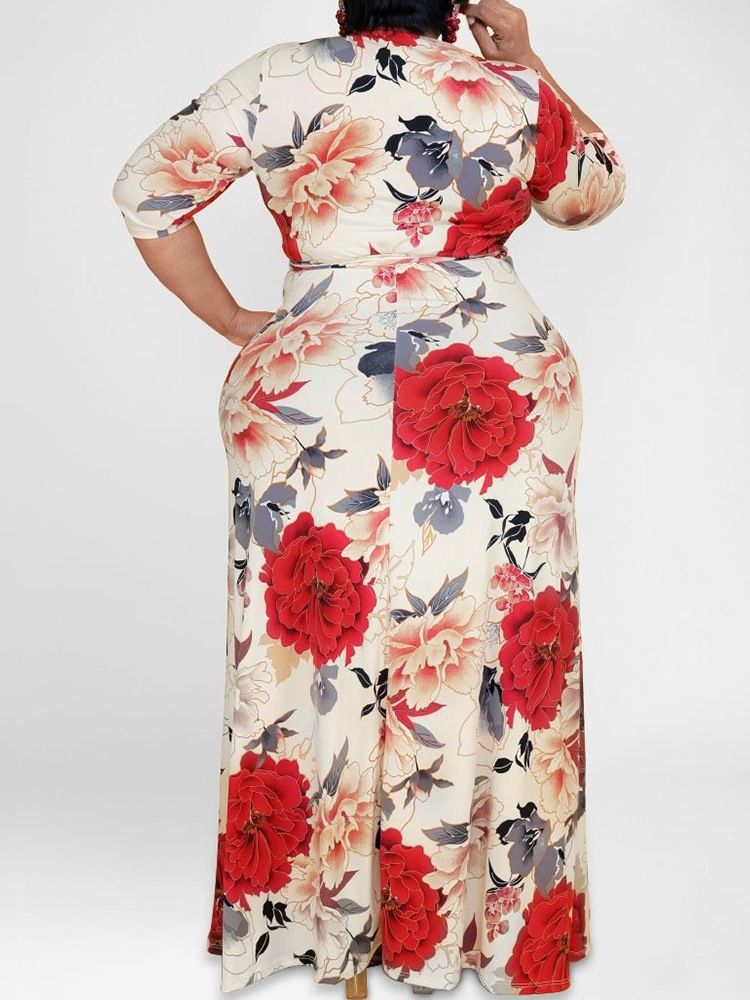 Trekvartsärm V-Ringad Bodycon Vanlig Klänning