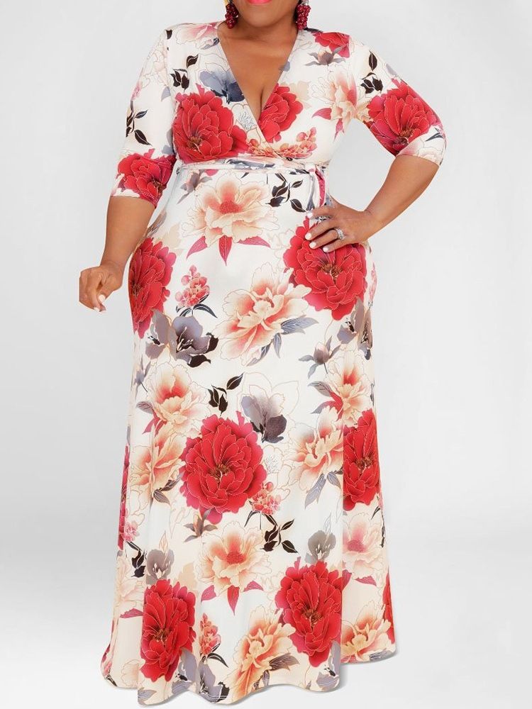 Trekvartsärm V-Ringad Bodycon Vanlig Klänning