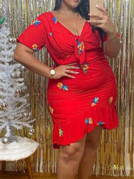 V-Ringad Knälång Kortärmad Bodycon-Klänning