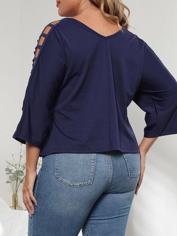 V-Ringad Trekvartsärm Enkel Enkel Rak T-Shirt Dam Plus Size