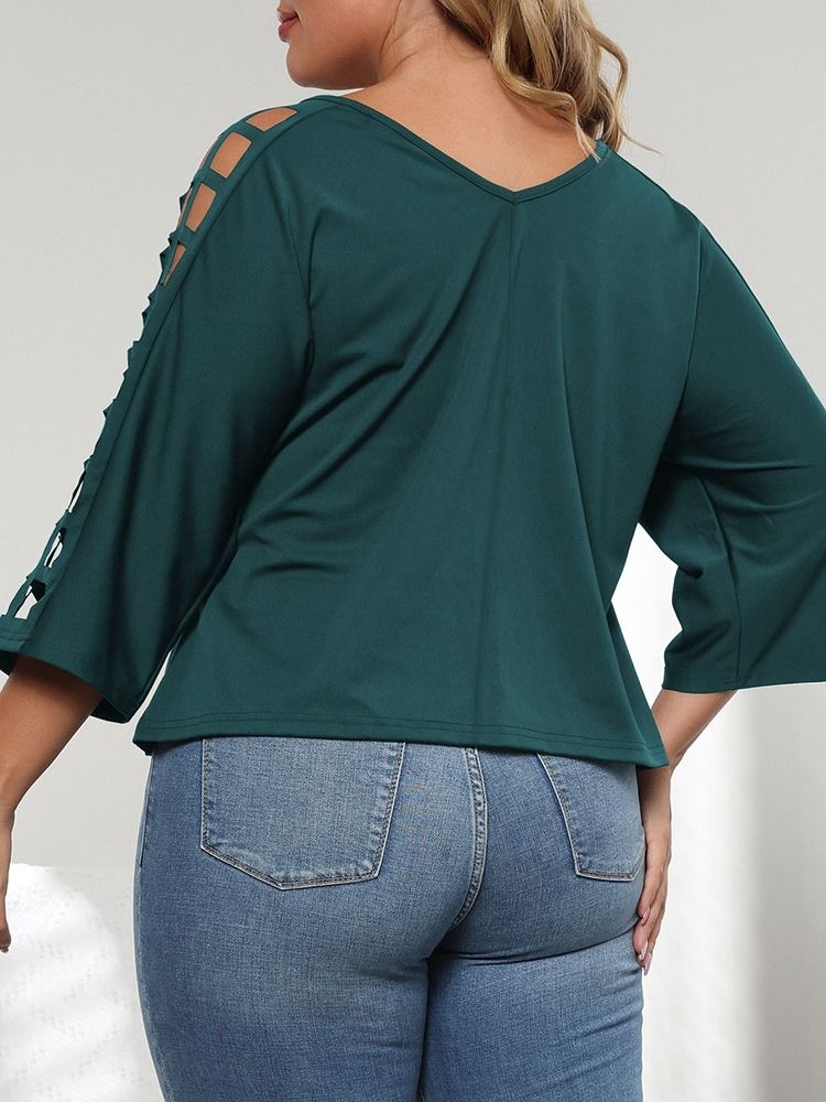 V-Ringad Trekvartsärm Enkel Enkel Rak T-Shirt Dam Plus Size