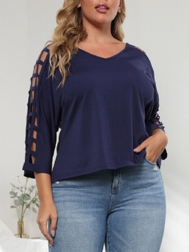 V-Ringad Trekvartsärm Enkel Enkel Rak T-Shirt Dam Plus Size