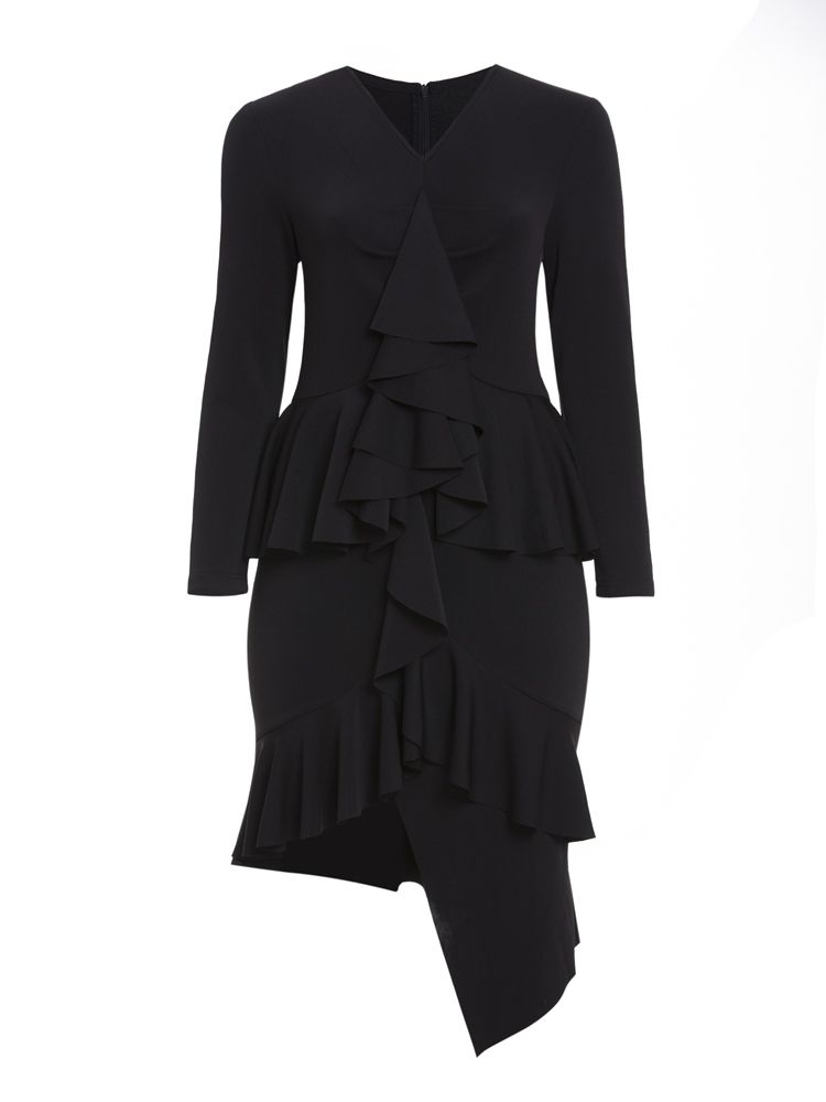V-Ringad Volang Asymmetrisk Bodycon Klänning