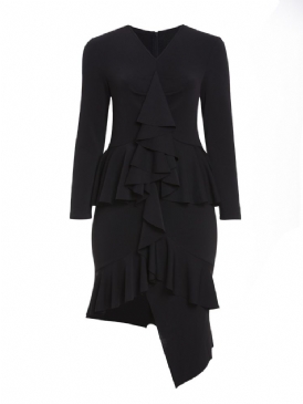 V-Ringad Volang Asymmetrisk Bodycon Klänning