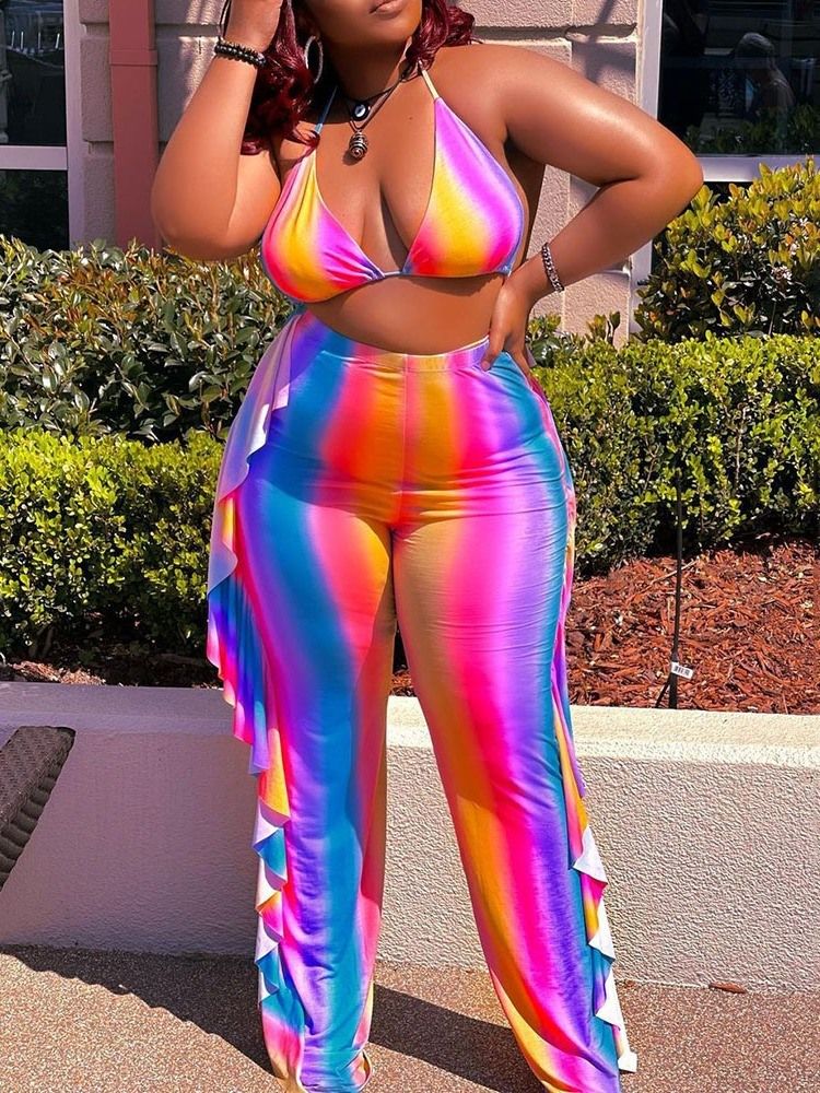 Väst Sexig Gradient Pullover Pencil Byxor Tvådelade Sets Dambyxor Set Plus Size