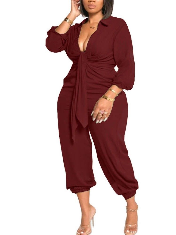 Vanlig Ankellängd Office Lady Pencil Pants Slim Jumpsuit För Kvinnor