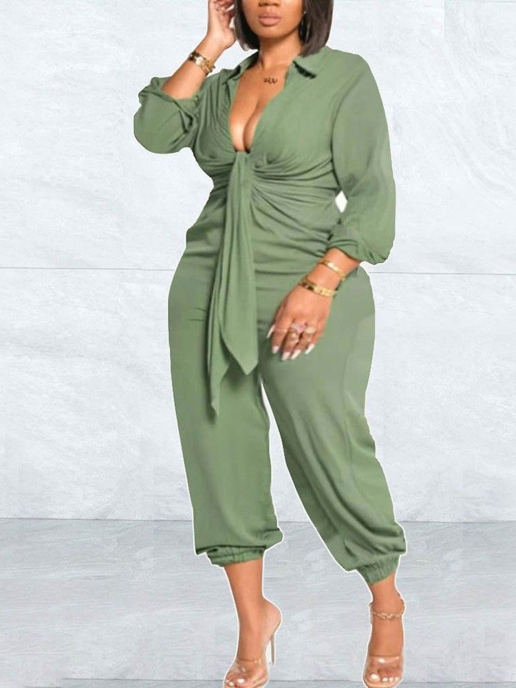 Vanlig Ankellängd Office Lady Pencil Pants Slim Jumpsuit För Kvinnor