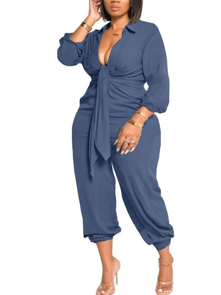 Vanlig Ankellängd Office Lady Pencil Pants Slim Jumpsuit För Kvinnor