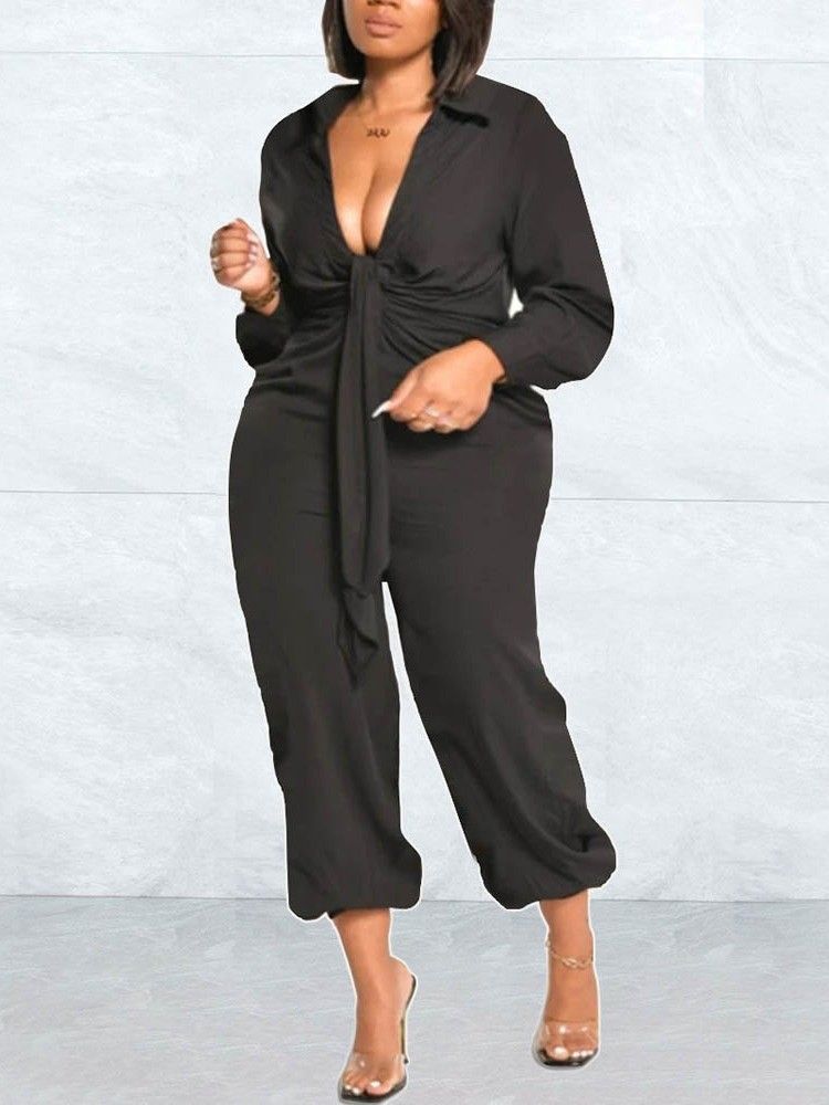 Vanlig Ankellängd Office Lady Pencil Pants Slim Jumpsuit För Kvinnor