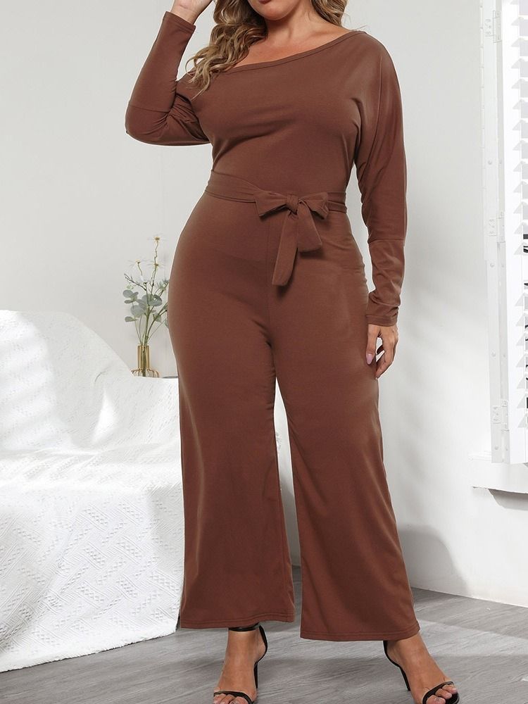 Vanlig Asymmetrisk Dam Fullängd Slimmad Rak Jumpsuit Plus Storlek