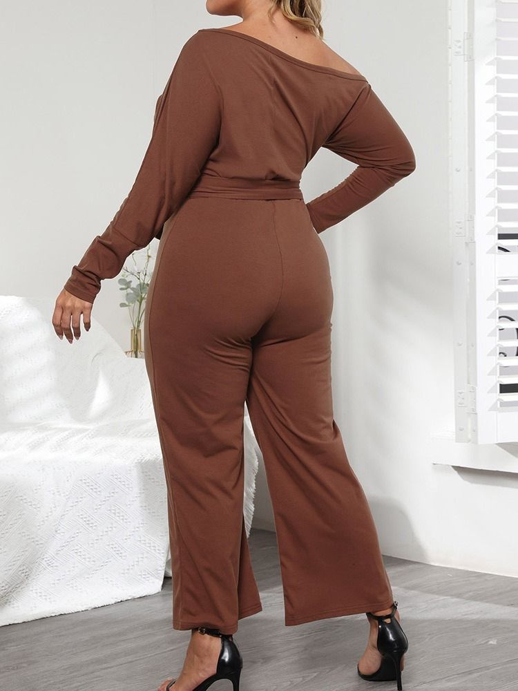Vanlig Asymmetrisk Dam Fullängd Slimmad Rak Jumpsuit Plus Storlek