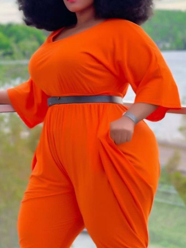 Vanlig Hellängd Casual Pencil Pants Slim Jumpsuit Plus Size