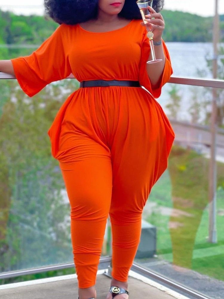 Vanlig Hellängd Casual Pencil Pants Slim Jumpsuit Plus Size