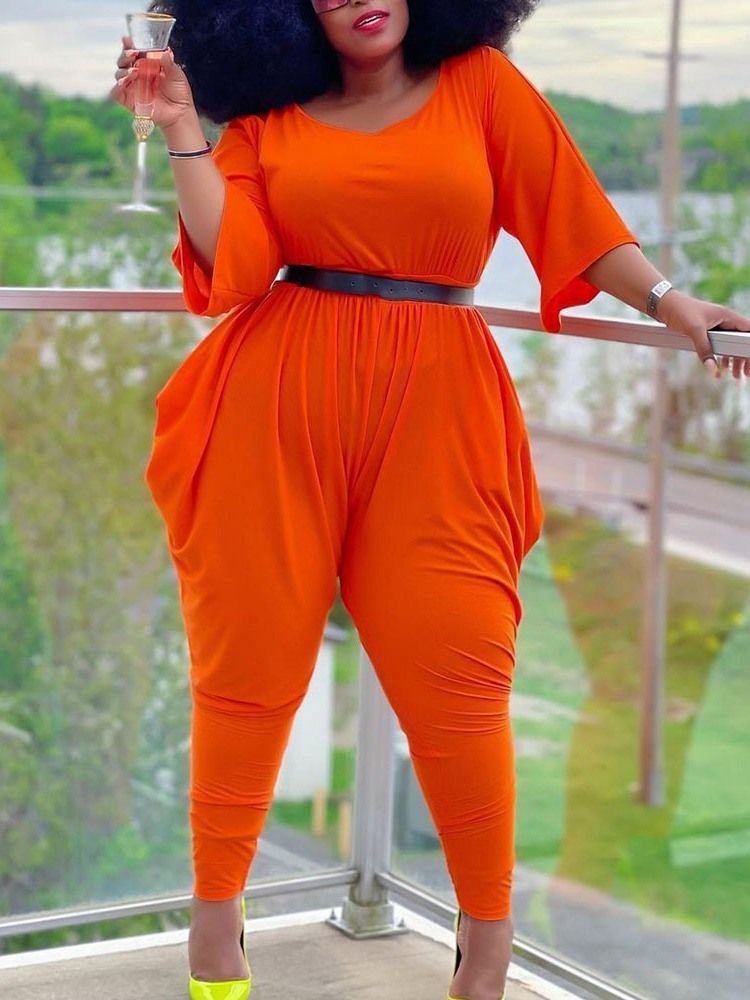 Vanlig Hellängd Casual Pencil Pants Slim Jumpsuit Plus Size