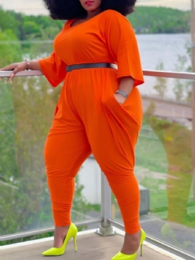 Vanlig Hellängd Casual Pencil Pants Slim Jumpsuit Plus Size