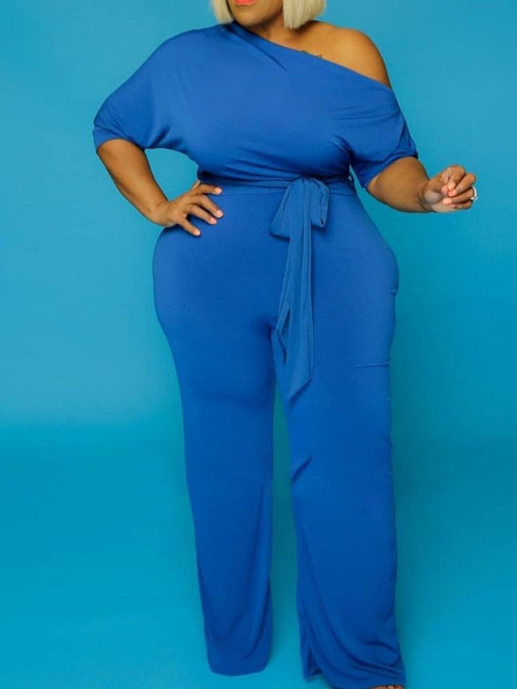 Vanlig Hellängd Casual Slim Rak Jumpsuit För Kvinnor Plus Size