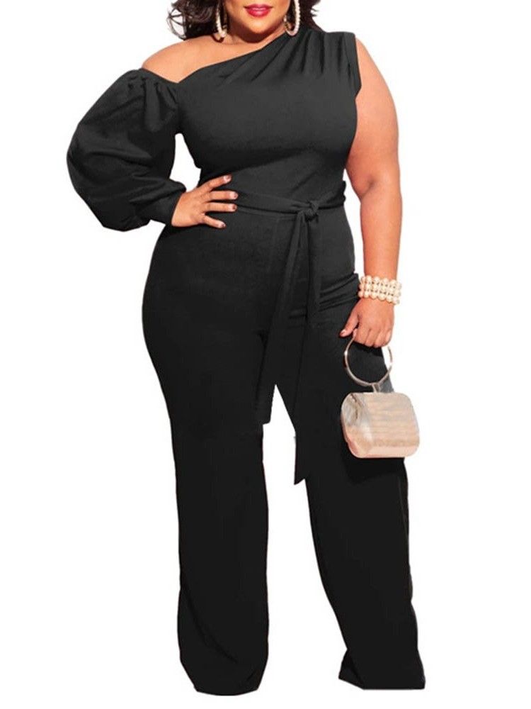 Vanlig Plus Size Asymmetrisk Full Längd Slim Dam Jumpsuit