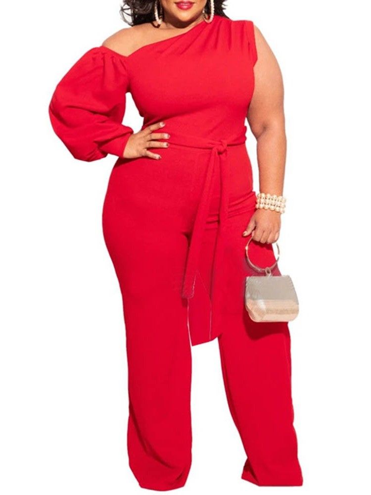 Vanlig Plus Size Asymmetrisk Full Längd Slim Dam Jumpsuit