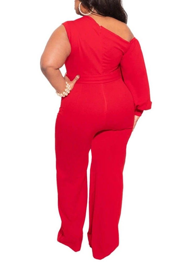 Vanlig Plus Size Asymmetrisk Full Längd Slim Dam Jumpsuit