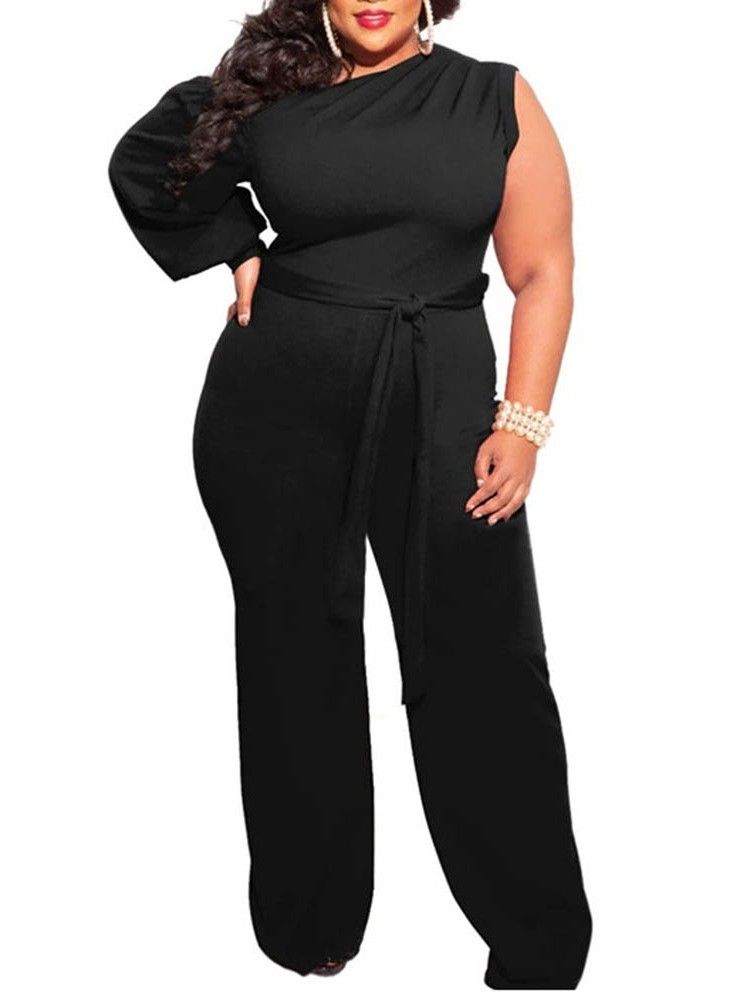 Vanlig Plus Size Asymmetrisk Full Längd Slim Dam Jumpsuit