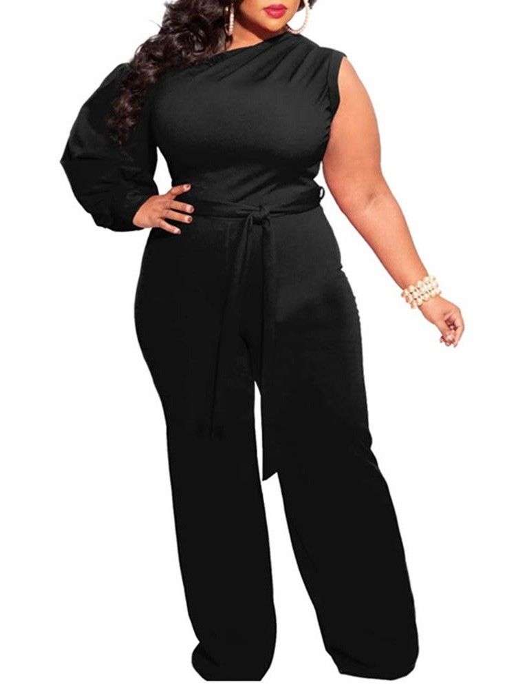 Vanlig Plus Size Asymmetrisk Full Längd Slim Dam Jumpsuit