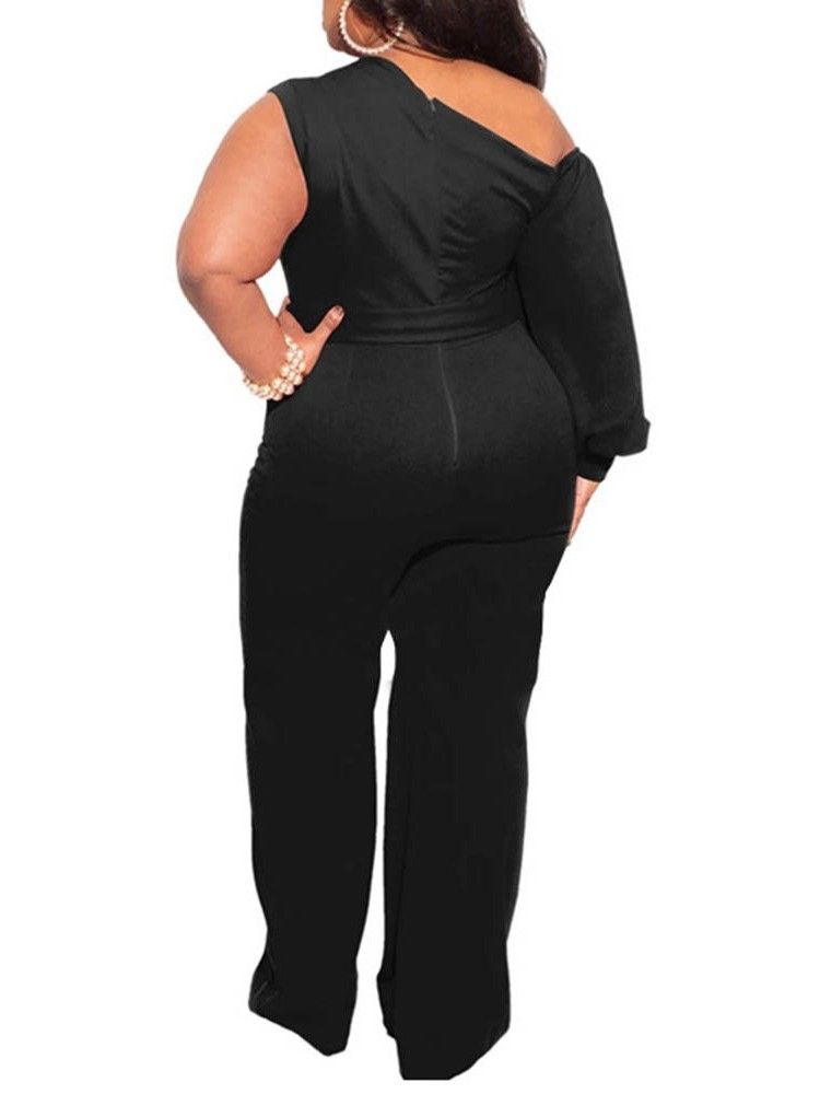 Vanlig Plus Size Asymmetrisk Full Längd Slim Dam Jumpsuit