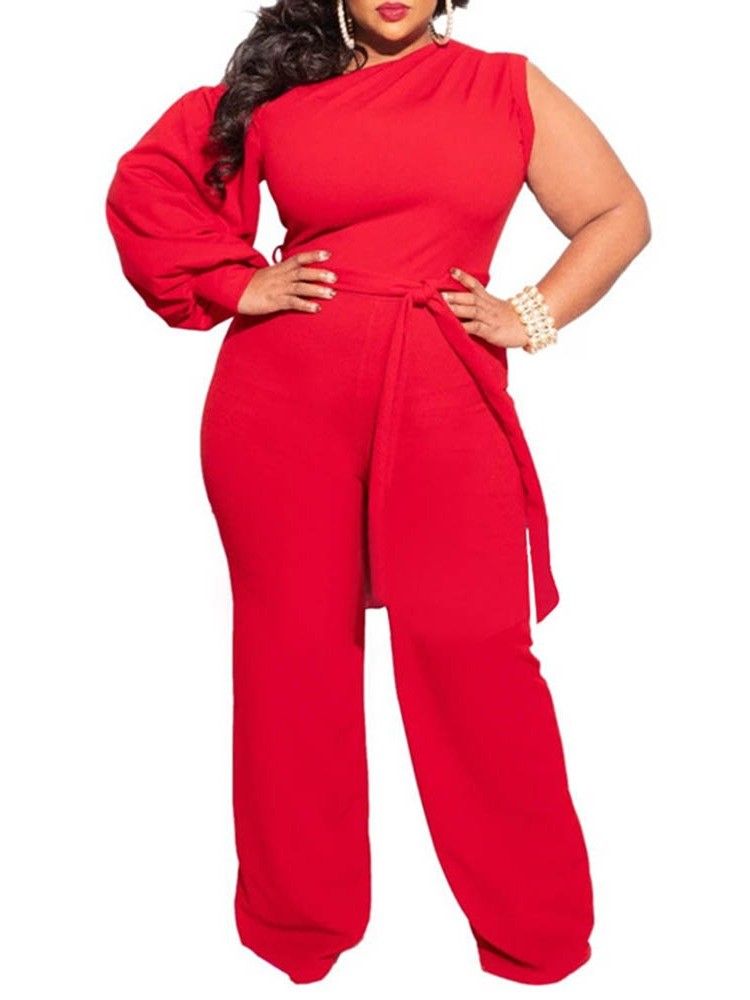 Vanlig Plus Size Asymmetrisk Full Längd Slim Dam Jumpsuit