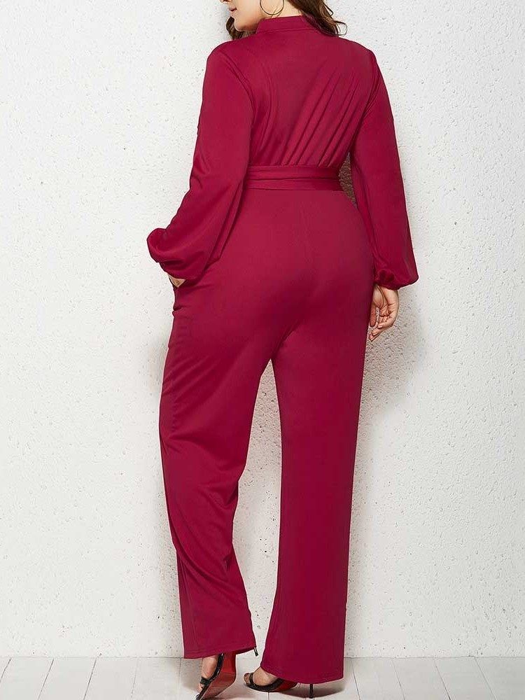 Vanlig Plus Size Full Längd Rak Mid Waist Jumpsuit