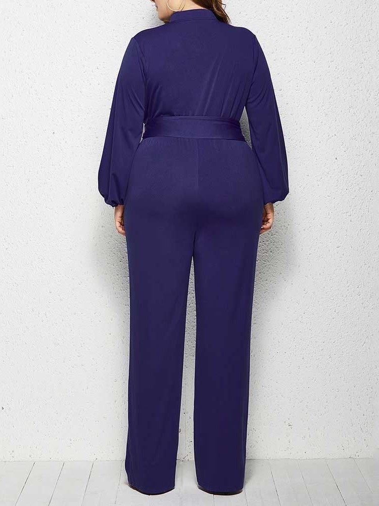 Vanlig Plus Size Full Längd Rak Mid Waist Jumpsuit