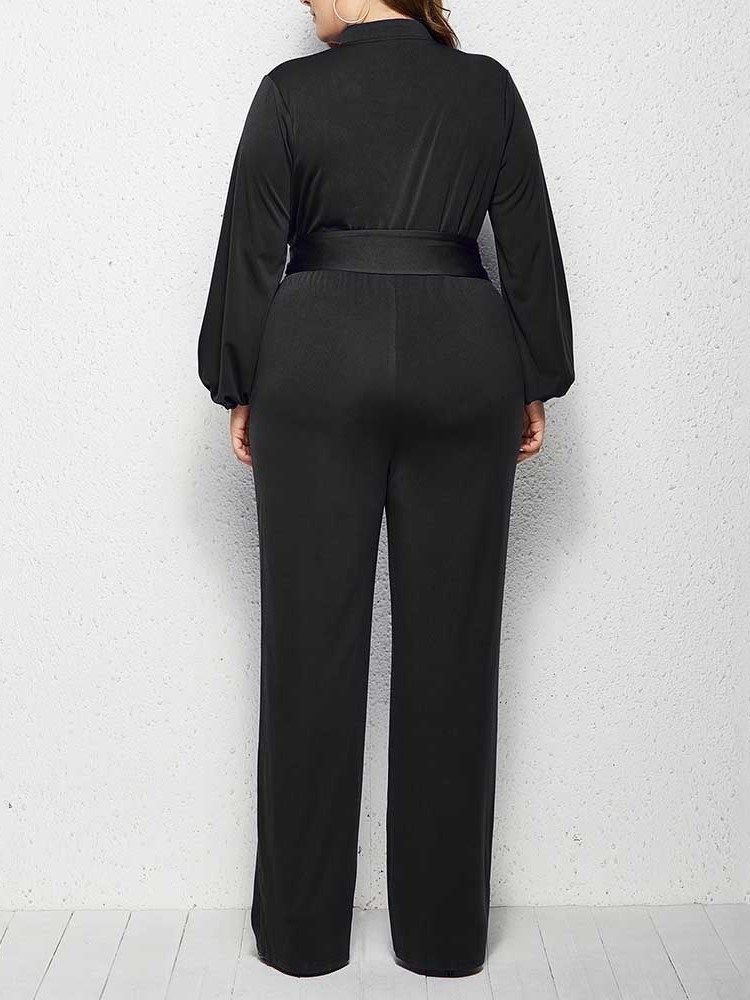 Vanlig Plus Size Full Längd Rak Mid Waist Jumpsuit