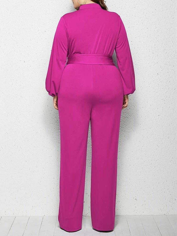 Vanlig Plus Size Full Längd Rak Mid Waist Jumpsuit