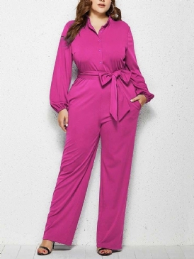 Vanlig Plus Size Full Längd Rak Mid Waist Jumpsuit