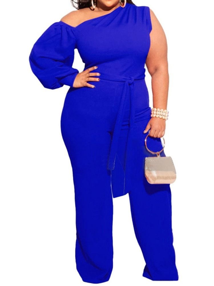 Vanligt Snörningsmode För Kvinnor Slim Rak Jumpsuit Plus Size