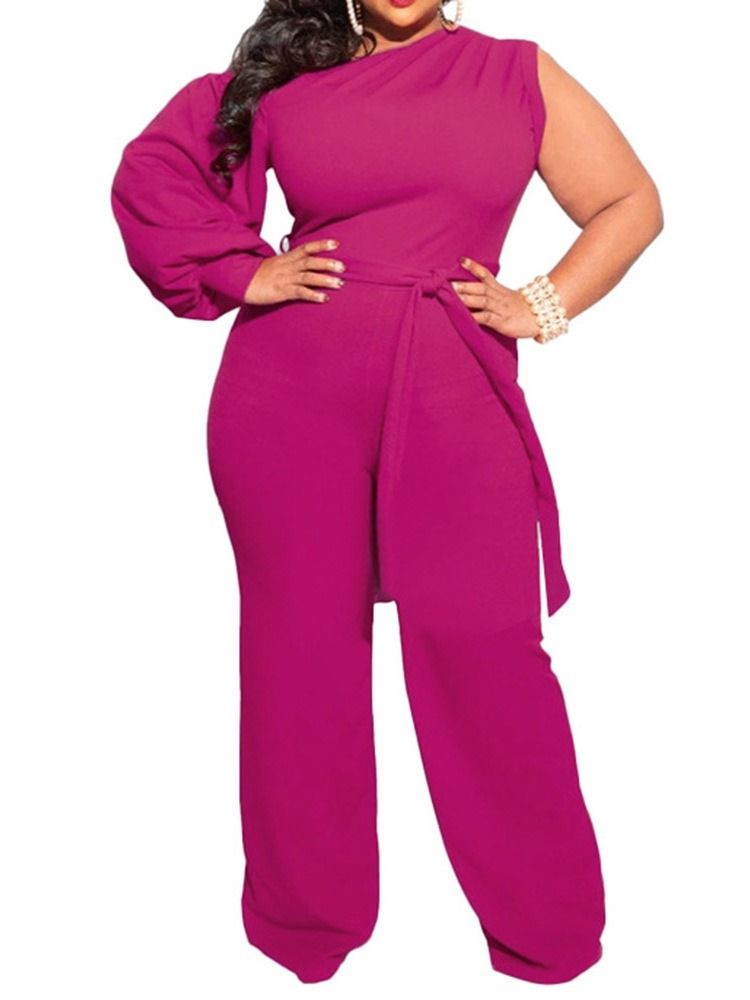 Vanligt Snörningsmode För Kvinnor Slim Rak Jumpsuit Plus Size
