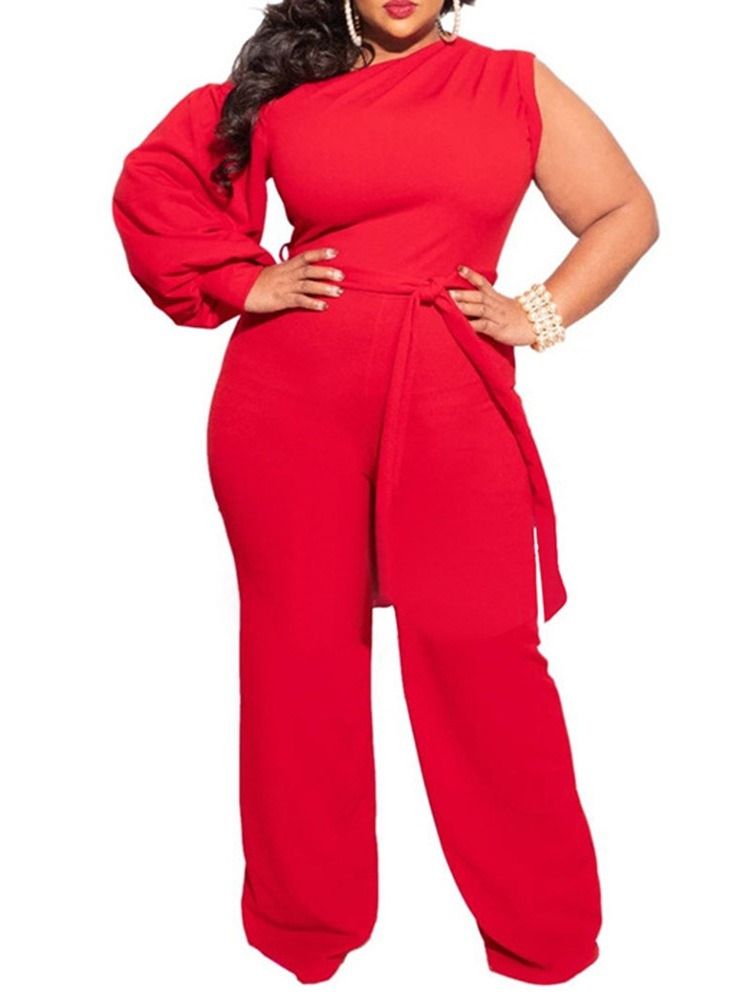 Vanligt Snörningsmode För Kvinnor Slim Rak Jumpsuit Plus Size