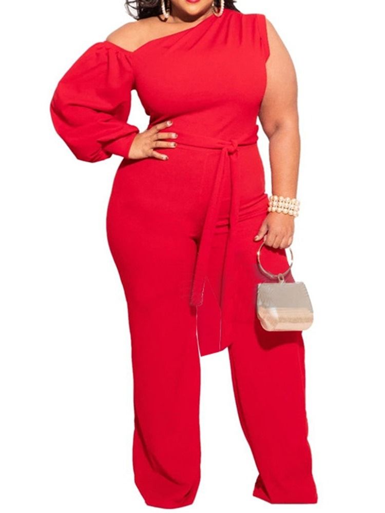 Vanligt Snörningsmode För Kvinnor Slim Rak Jumpsuit Plus Size