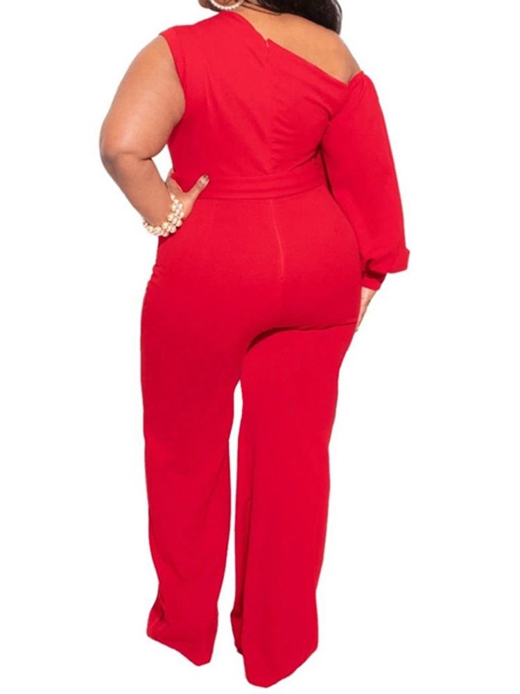 Vanligt Snörningsmode För Kvinnor Slim Rak Jumpsuit Plus Size