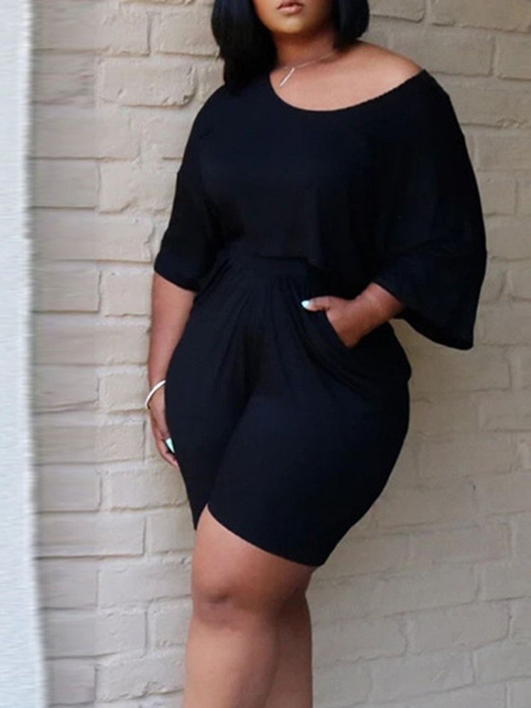 Western T-Shirt Vanlig Tröja Tvådelad Set För Kvinnor Shorts Set Plus Size