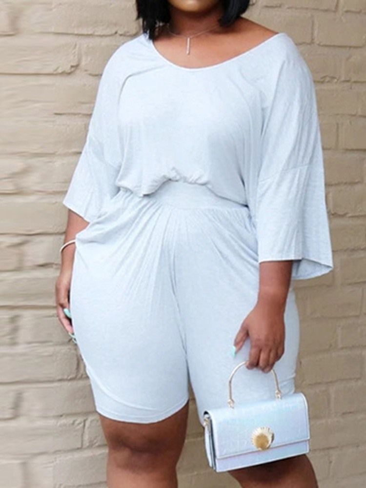 Western T-Shirt Vanlig Tröja Tvådelad Set För Kvinnor Shorts Set Plus Size