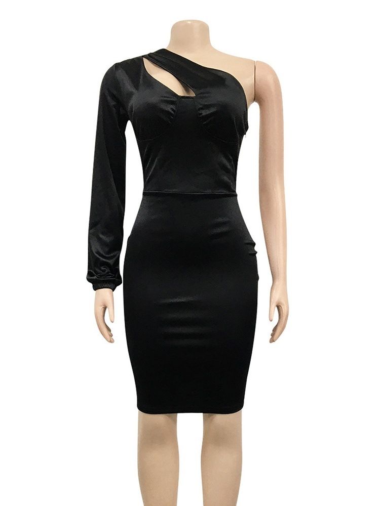 Above Knee Asymmetrisk Oblique Collar Bodycon Pullover Klänning