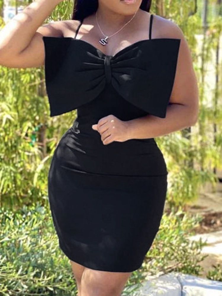 Above Knee Bowknot Sleeveless Bodycon Plain Bodycon Klänningar