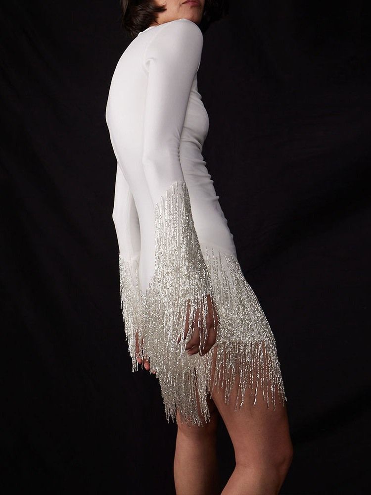 Above Knee Långärmad Stativ Krage Bodycon High Waist Bodycon Klänning
