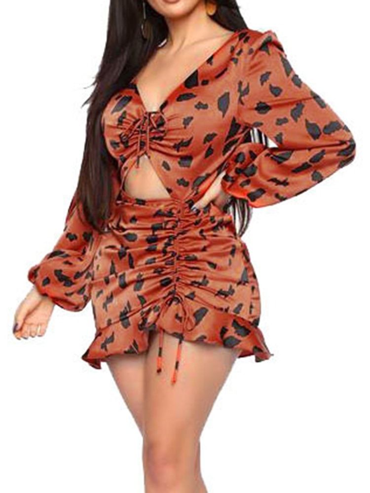 Above Knee Långärmad V-Ringad Pullover Sweet Bodycon Klänning