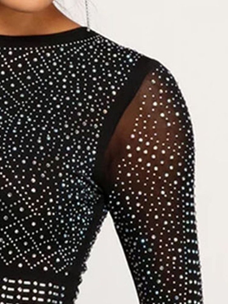 Above Knee Mesh Långärmad Geometrisk Midjaklänning