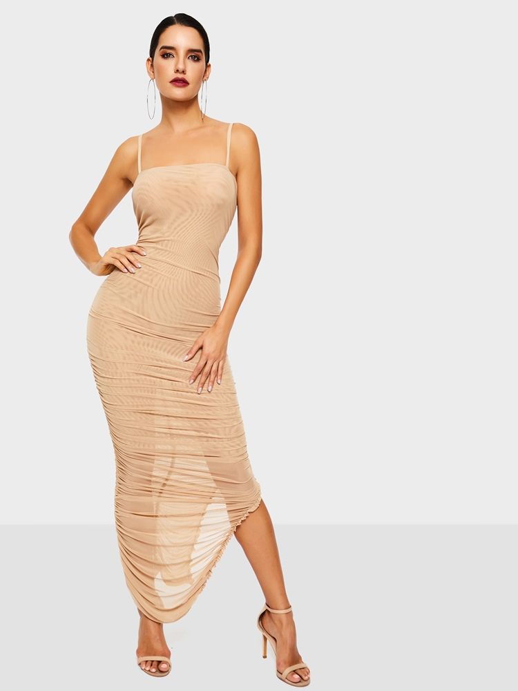 Ärmlös Delad Mid-Kalv Enkel Bodycon Klänning För Kvinnor