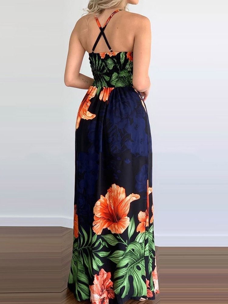 Ärmlös Delad V-Ringad Bodycon Fashion Floral Bodycon Klänning