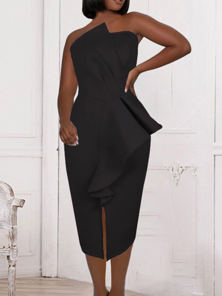 Ärmlös Falbala Mid-Calf High Waist Fashion Klänning
